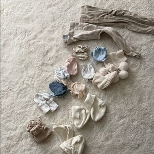 Kids Neutral Knit Hat and Accessory Set - Cream, Beige, Blue